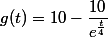 g(t) = 10 - \dfrac{10}{e^{\frac{t}{4}}}
